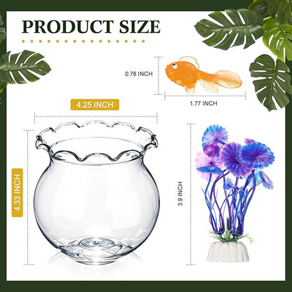 Jexine 12 Pack Plastic Fish Bowl 48 Pcs Floating Fake Goldfish 12 Pcs Artificial Aquatic Plant 2.65 Pound Tank Rock for Aquarium Tank Party Table Centerpiece Decoration Accessories (Blue Stone)