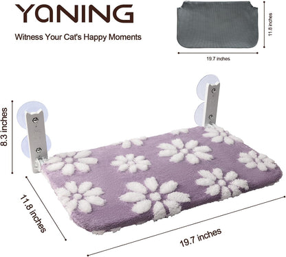 Cat Window Perch, Foldable Cat Window Hammock with Cute 3D Textured Flower Cover, Breathable Mesh Cover and Strong Suction Cups, Cordless Window Seat Bed for Indoor Cats (Purple, Medium)