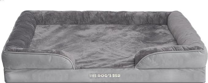 The Dog’s Bed, Orthopedic Standard Foam Waterproof Dog Bed with Standard Support, XXL Silver Grey Plush, Waterproof, Supportive Dog Bed with Replaceable Covers