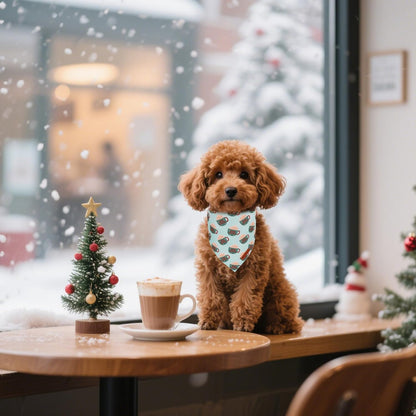 ADOGGYGO Green Christmas Dog Bandana, Snowman Reindeer Mug Puppy Scarf, Adjustable Fit Merry Christmas Bandanas for Small Dogs (Small)