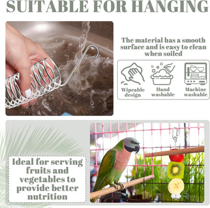 3 Pieces Stainless Steel Bird Cage Food Holder Set, Hanging Millet Holder Basket and Parrot Fruit Vegetable Skewer, Slow Treat Feeder Parrot Foraging Toys for Rat Small Pet Feeding