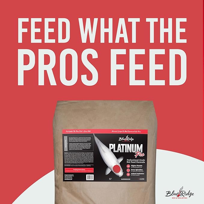 Blue Ridge Koi Fish Food 50lb - Platinum Pro Formula Goldfish Food, Premium Pond Pellets