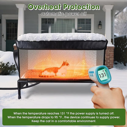 Heated Cat House for Outside Cat in Winter, Insulated Outdoor Feral Cat Shelter with Cat Heating Pad, 2 Doors,Elevated Waterproof Heated Kitty House (Black, 25"x13.7"x18")