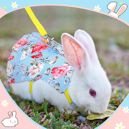 3 Sets Rabbit Bunny Harness and Leash, Cute Easter Bunny Clothes for Rabbits Dress Costume Walking Harness Escape Proof Pet Supply for Hedgehog Ferret Squirrel(Pink Flower, Blue Flower, Daisy)