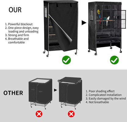 Roasivi Universal Large Birdcage Cover Black Out and Breathable Cages Cover for Parrots and Other Small Animals Durable Waterproofing Washable Material 31" L x 21" W x 53" H Black