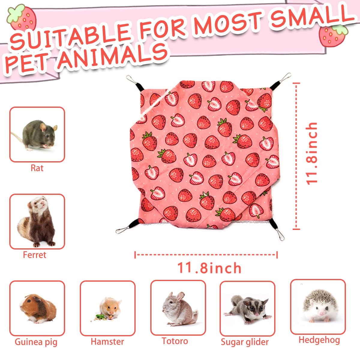 LEFTSTARER Rat Ferret Hammock Toy and Cage Accessories for Guinea Pig Hamster Rat Sugar Glider Ferret Parrot to Hide Sleep Play (Strawberry)