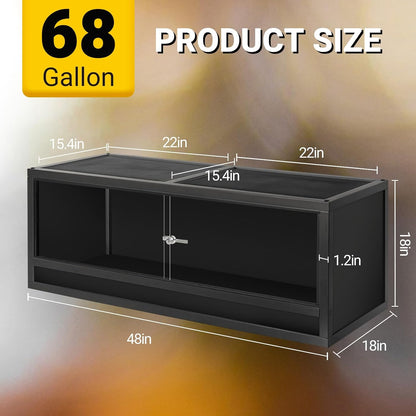 REPTI ZOO 68 Gallon Reptile Enclosure, 48x18x18 inch Wooden Reptile Tank Terrarium for Bearded Dragon Gecko Ball Python Snake Turtle, Light Weight Habitat Cage