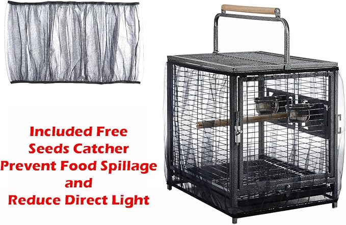 Deluxe Portable Wrought Iron Bird Travel Parrot Vet Carrier Cage Prevent Beaks Out Pet Products for Parrots Conures Cockatiel Amazon African Grey Prevent Beaks Out Include Cage Cover