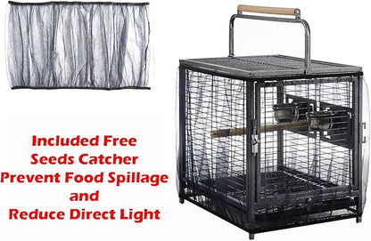 Deluxe Portable Wrought Iron Bird Travel Parrot Vet Carrier Cage Prevent Beaks Out Pet Products for Parrots Conures Cockatiel Amazon African Grey Prevent Beaks Out Include Cage Cover