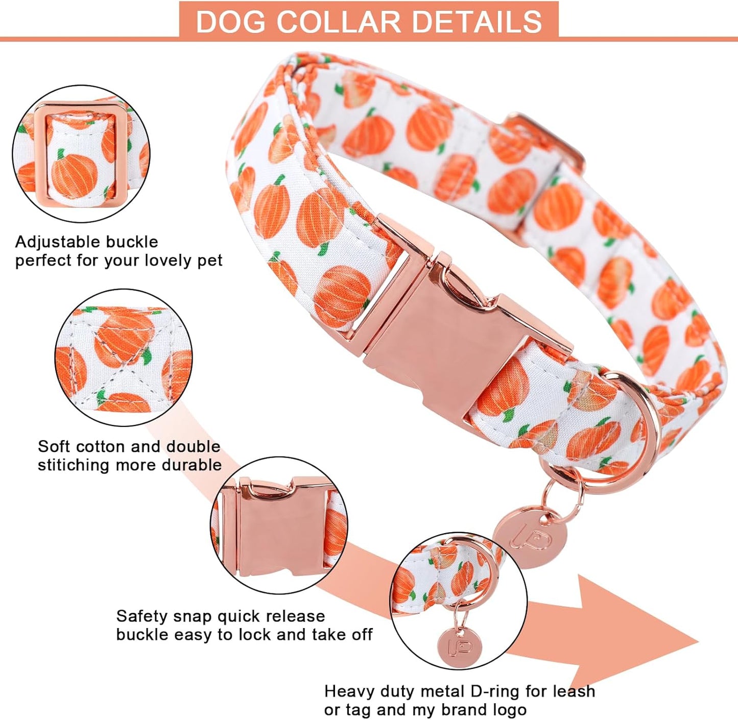 Halloween Dog Collar with Metal Buckle Gift Fall Dog Collar for Small Medium Large Girls or Boys Dogs Cute Pumpkin Cotton Pet Collars