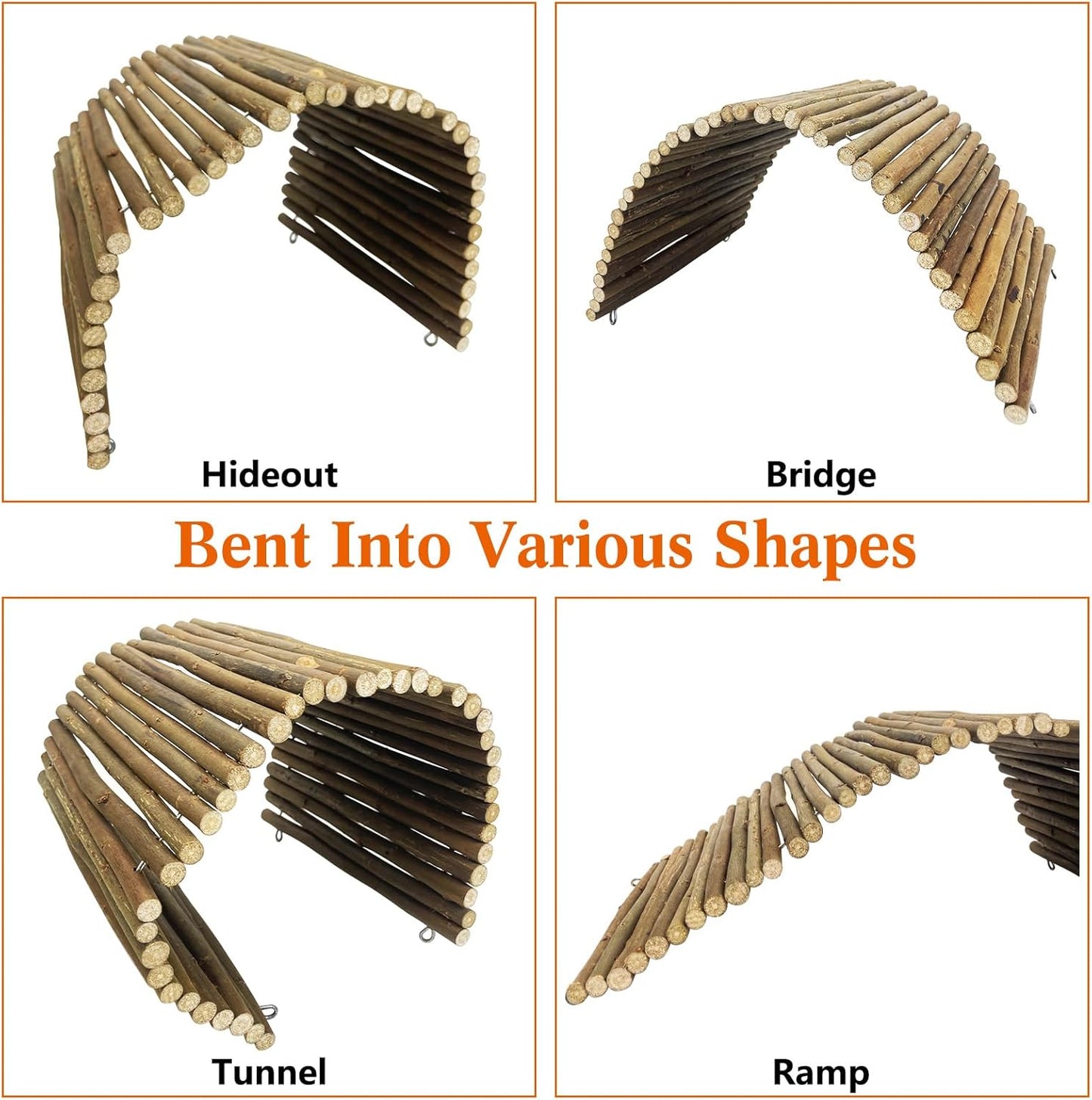 BNOSDM Large Reptile Hide Tortoise Hideout Bearded Dragon Wooden Bridge Snake Climbing Tunnel Habitat Decor for Lizards Spiders Gecko Ball Python