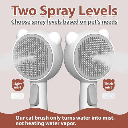 Cat Steam Brush with 2 Spray Levels & Release Button, 4-in-1 IPX7 Waterproof Water Brush for Shedding Grooming, Pet Hair Removal Comb for Long Short Haired Cats Dogs, Self Cleaning Slicker