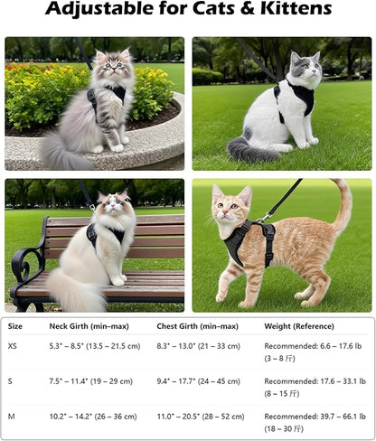 Luxelle 2 Pack Escape-Proof Cat Harness and Leash Set for Walking – Adjustable No Pull Soft Vest with Easy-Wear Buckle, Reflective Straps, Breathable Mesh – Outdoor Travel Harness for Cats & Kittens