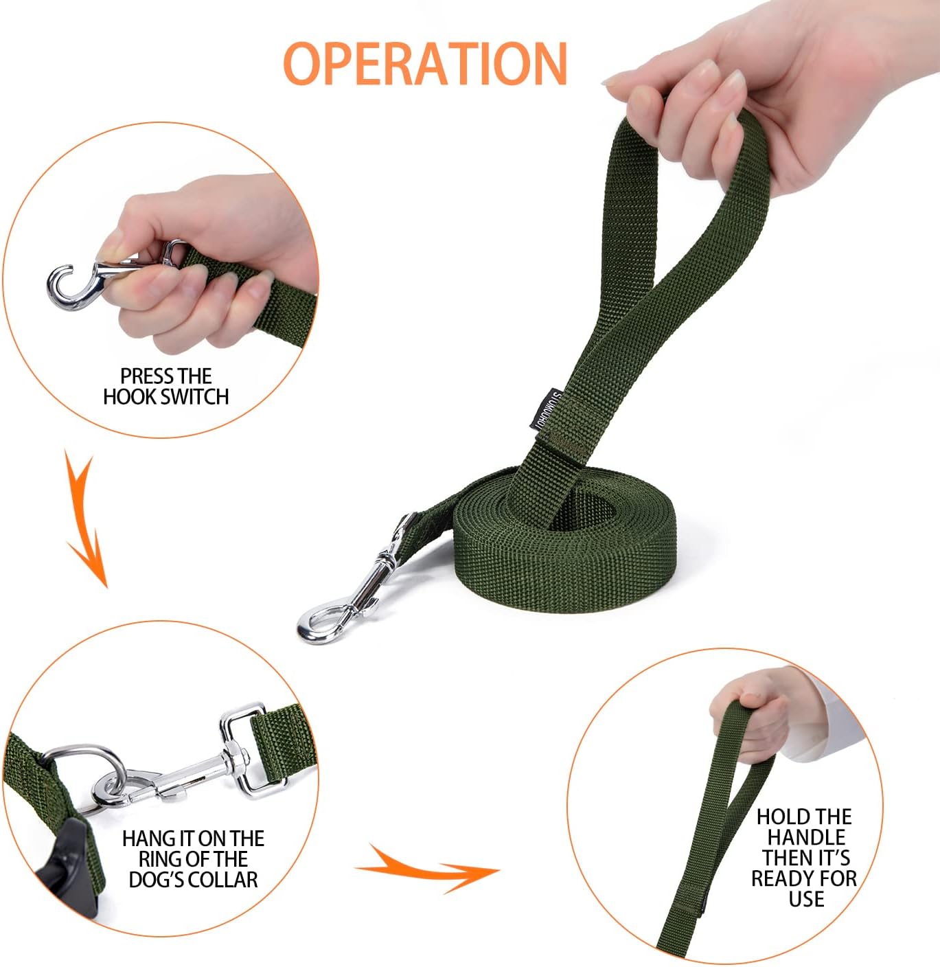 Strong Durable 10ft Nylon Dog Training Leash, 1 Inch Wide Traction Rope, for Small and Medium Dog (Military Green, 10 Feet)