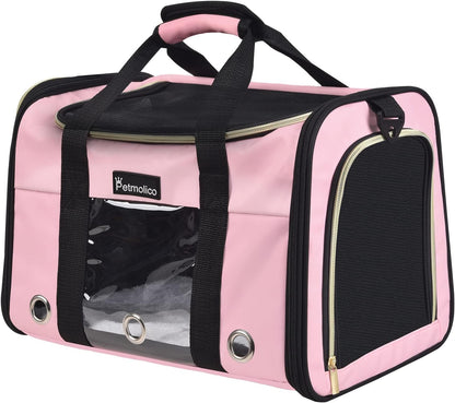 Petmolico Cat Carrier Soft-Sided Pet Bag for Small Medium Cats Puppies 16LBs - Airline Approved Pet Travel Carrier 3 Open Doors (Medium,Pink)