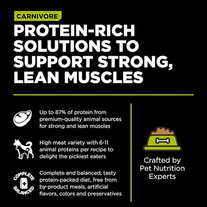 Go! Solutions Carnivore, Grain-Free, Protein Rich Dry Dog Food, Chicken, Turkey and Duck Puppy Recipe, Small Kibble, 22 lb Bag