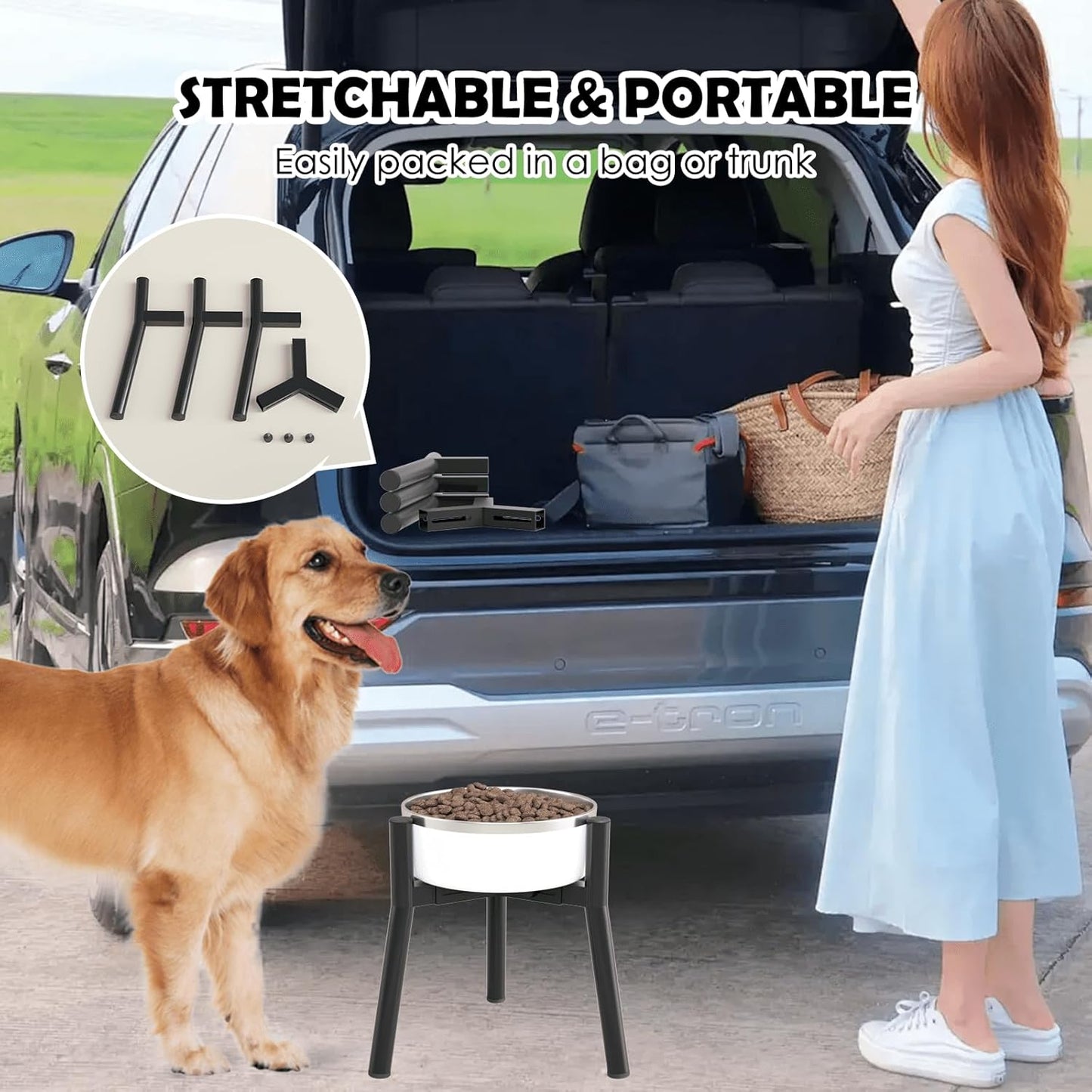 Dog Bowl Stand for Medium & Large Dogs, Adjustable Width 7-10.7", 11in Tall Elevated Dog Food Water, Bowl Not Included