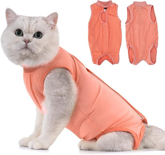 Avont Cat Recovery Suit - Kitten Onesie for Cats After Surgery, Cone of Shame Alternative Surgical Spay Suit for Female Cat, Post-Surgery or Skin Diseases Protection -Coral(L)