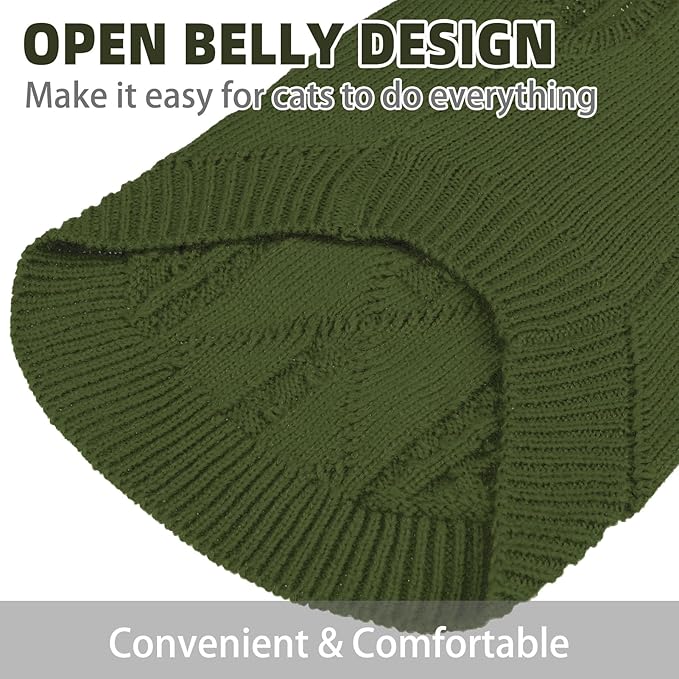 PUPTECK Winter Cat Sweater Coat - Soft Warm Cold Weather Clothes Knitwear for Kittens & Small Dogs Indoor Outdoor Wearing, Knitted Classic for Doggies Kitties Girls Boys, Dark Green, S