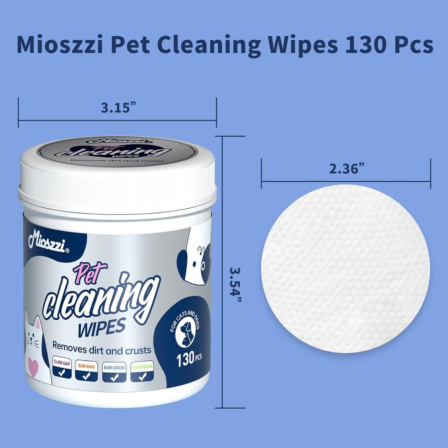 MIOSSZI Pet Cleaning Wipes Bundle, Dog & Cat Grooming Wipes, 160 Count Body Wipes, 130 Count Eye Wipes, Hypoallergenic with Coconut Oil & Aloe Vera for Paws, Face, Fur & Tear Stains