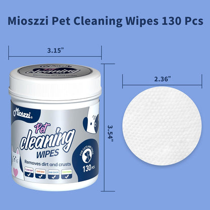MIOSSZI Pet Cleaning Wipes Bundle, Dog & Cat Grooming Wipes, 160 Count Body Wipes, 130 Count Eye Wipes, Hypoallergenic with Coconut Oil & Aloe Vera for Paws, Face, Fur & Tear Stains