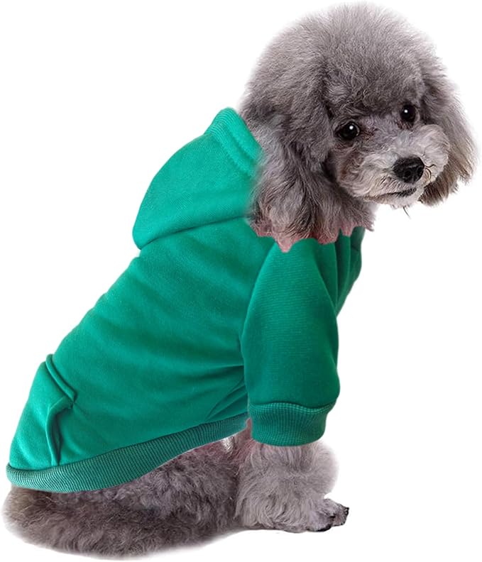 Jecikelon Winter Dog Hoodie Sweatshirts with Pockets Warm Dog Clothes for Small Dogs Chihuahua Coat Clothing Puppy Cat Custume (Green, X-Small)