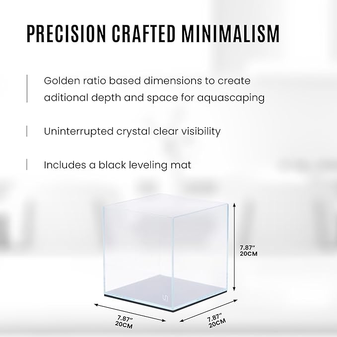 UNS Ultra Clear Rimless Tank - 2.1GAL | 8L - 7.87x7.87x7.87 | 20x20x20 CM, 5mm Glass Thickness, Leveling Mat Included - Low Iron, High Clarity Fish Tank w/ 45° Mitered Edge - [20C]