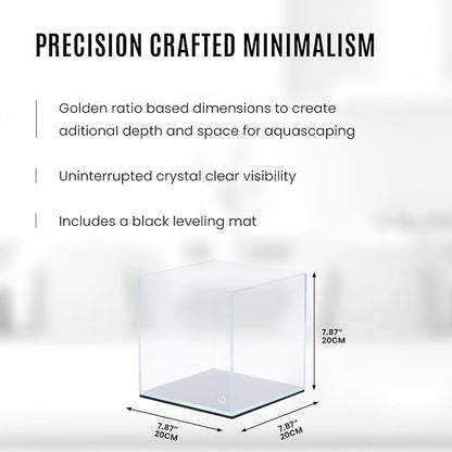 UNS Ultra Clear Rimless Tank - 2.1GAL | 8L - 7.87x7.87x7.87 | 20x20x20 CM, 5mm Glass Thickness, Leveling Mat Included - Low Iron, High Clarity Fish Tank w/ 45° Mitered Edge - [20C]
