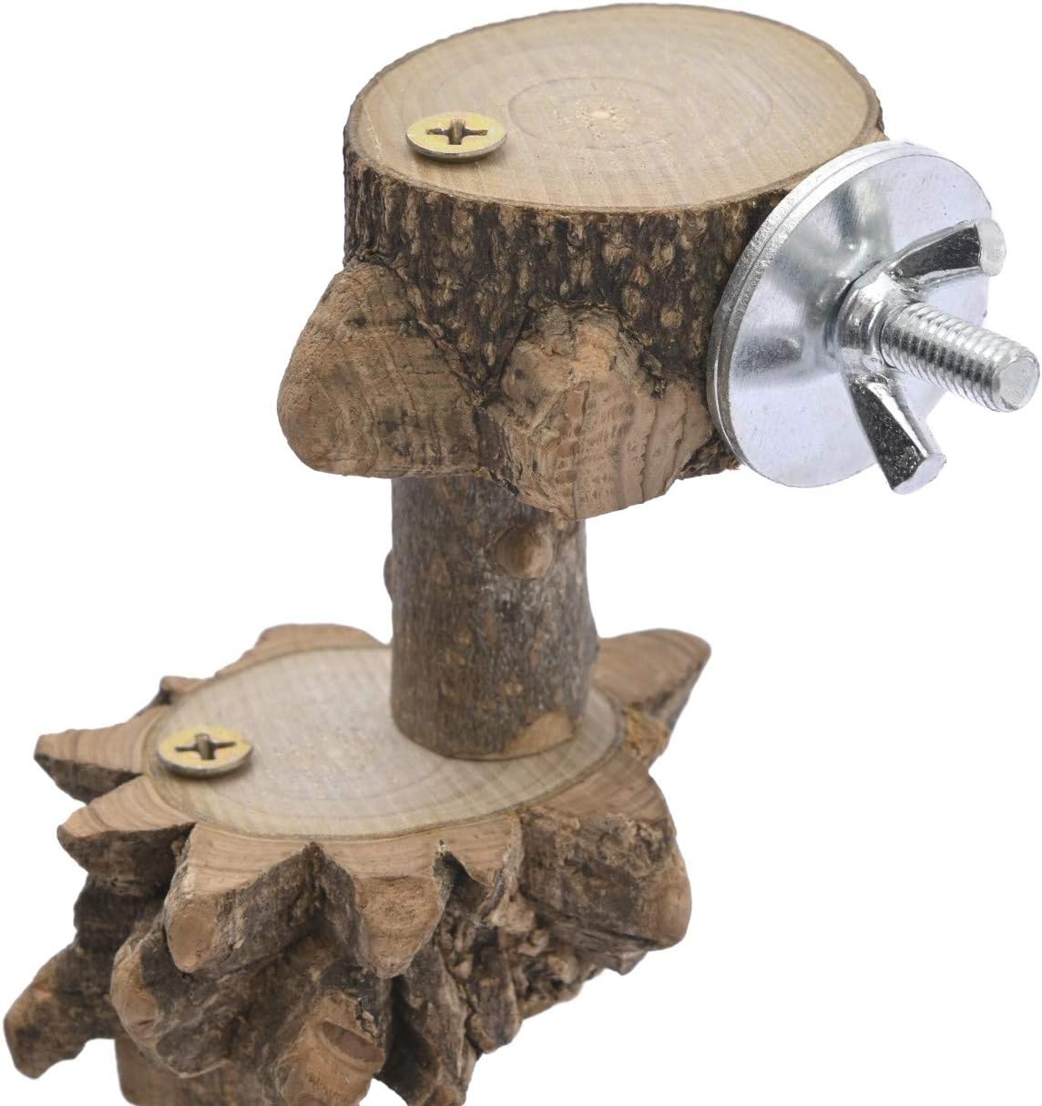 Bird Platform Perch Playground for Parakeet Cockatiels, Cage Natural Wood Play Stand Parrot Flat Perches for Large Birds, Birdcage Ladder Climbing Toy 4 Step