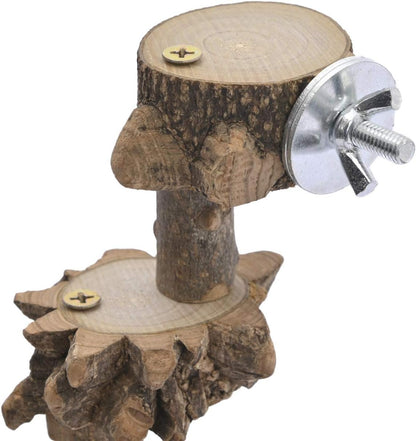 Bird Platform Perch Playground for Parakeet Cockatiels, Cage Natural Wood Play Stand Parrot Flat Perches for Large Birds, Birdcage Ladder Climbing Toy 4 Step