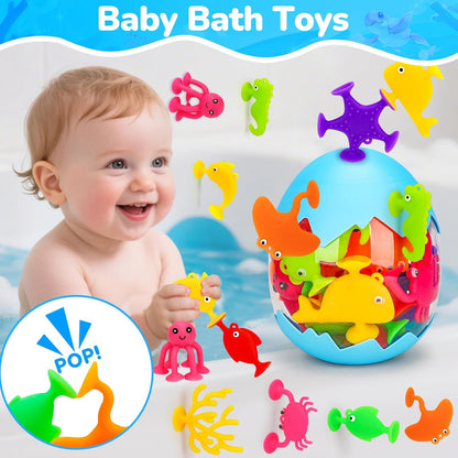 Toddler Suction Cup Bath Toys, Ocean Animal Bath Toys for Kids Ages 3-5 4-8 No Hole Mold Free Bathtub Toys for Toddlers 3-5 Kids Christmas Window Building Toys for 3 4 5 Year Old Boys Girls Gifts