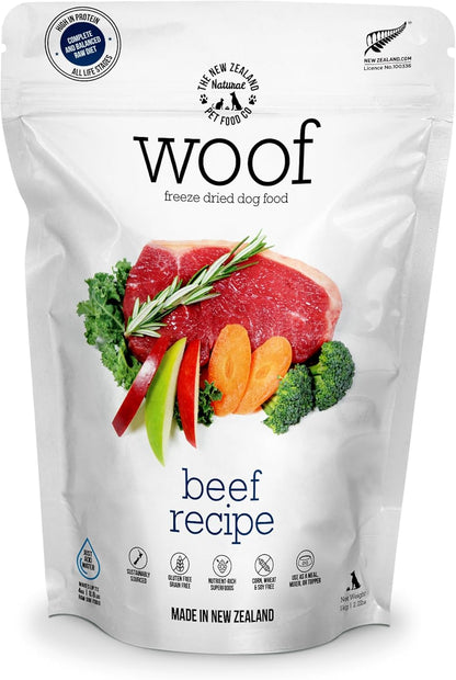 The New Zealand Natural Pet Food Co WOOF Freeze Dried Dog Food - Beef Recipe, High Protein Freeze Dried Dog Treats, Dog Food Topper & Meal, 2.2 lb