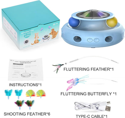 Automatic Interactive Cat Toys for Indoor Cats & Bored Adults - Kitten Toys with Fluttering Butterfly, Ambush Feather & Track Balls - Exercise & Stimulation for Playful Cats (Sky Blue)