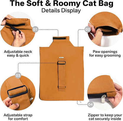 Cat Carrier Pouch, Bonding Care & Stress-Free Calm, Soft Cat Carrier Bag for Adult Cats 10–20 lbs, Restraint Bag for Vet Visits, Grooming & Everyday Care – Caramel