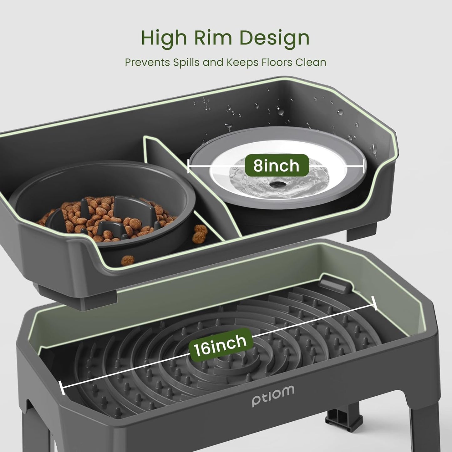 4-in-1 Elevated Slow Feeder Dog Bowls, 4 Height Adjustable Mess Proof Raised Dog Bowl Stand with No Spill Water Bowl, Stainless Steel Doggy Food Dish & Slow Feeder for Large Medium Small Pets