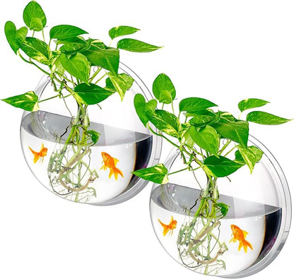 2 Pcs Hanging Wall 1 Gallon Fish Bowls Acrylic Clear Wall Fish Tank for Beta Aquariums Mounted Plant Bubbl Ecosphere Decor