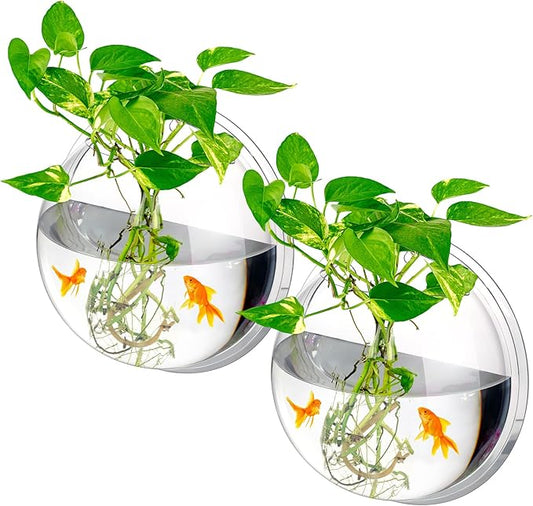 2 Pcs Hanging Wall 1 Gallon Fish Bowls Acrylic Clear Wall Fish Tank for Beta Aquariums Mounted Plant Bubbl Ecosphere Decor
