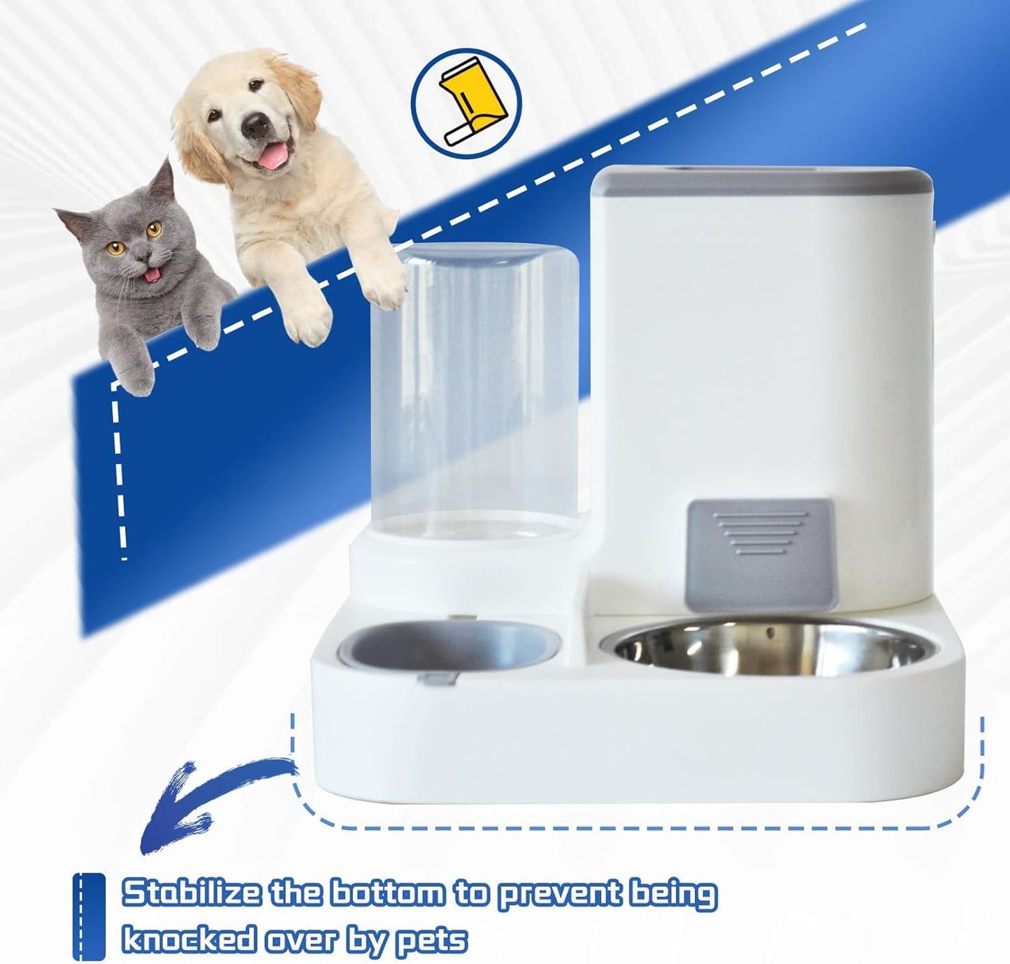 Automatic Cat Food and Water Dispenser Set 2 in 1, All-in-One Gravity Pet Feeder with Stainless Steel Cat Food Bowl Travel Auto Supply Feeder and Water Dispenser for Small Medium Cats Dogs (Gray)