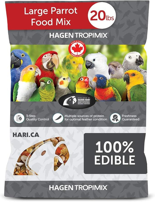 Hari Tropimix Bird Food, Large Parrot Food with Seeds, Fruit, Nuts, Vegetables, Grains, and Legumes, Enrichment Food, 20 lb Bag