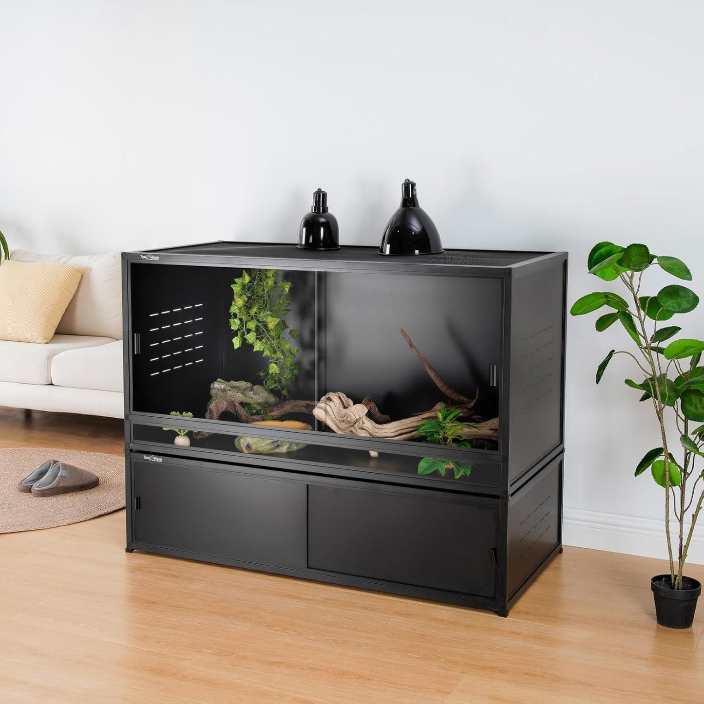 Reptile Terrarium Cabinet 48''x24''x24'' Large PVC Reptile Enclosure 120 Gallons with 12'' Height for Bearded Dragon Gecko Lizard Snake, Wide Breeding Vivarium Area with Sliding Doors Lock