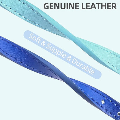 PUPTECK 2 PCS Soft Genuine Leather Cat Kitten Collar with Bells Adjustable for Girl Boy Cats Puppy - Pale Turquoise, Navy Blue