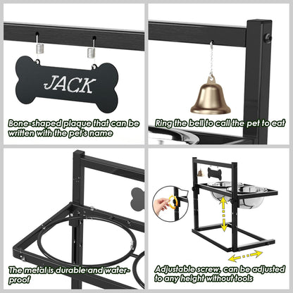 SHAINFUN Christmas Elevated Slow Feeder Dog Bowls with Mat for Large Dogs, Adjustable Height, Tall Raised Dog Food Water Bowl Stand Gift for Dogs