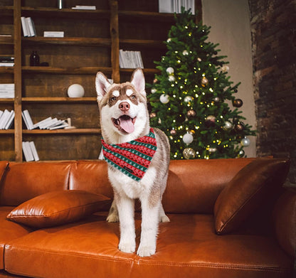 DOGWONG Christmas Dog Bandana, Cotton Washable Soft Dog Scarf Red Green Strip Christmas Tree Dog Bib Scarf Boy Girl Bandana Square Adjustable Dog Bandanas for Small Medium Large Dogs