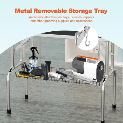 46'' Dog Grooming Table for Large Dogs, Foldable Professional Grooming Table for Dogs at Home with Double Loops/Mesh Tray/Adjustable Arm, Capacity up to 330lbs, Black