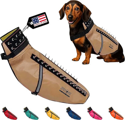 CoyoteVest Dog Harness Protection Vest, Reflective Dog Accessories with Spikes to Shield Your Pet from Raptor and Animal Attacks, Proudly Made in America (Large, Texas Tan)