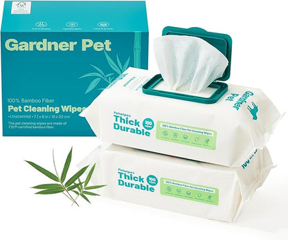 Gardner Pet Bamboo Dog Wipes for Paws and Butt, Dog Face Wipes Cleaning Deodorizing, Soothing Pets Wipes with Coconut Oil, Extra Thick Cat Wipes, Puppy Wipes, Unscented 200 Count