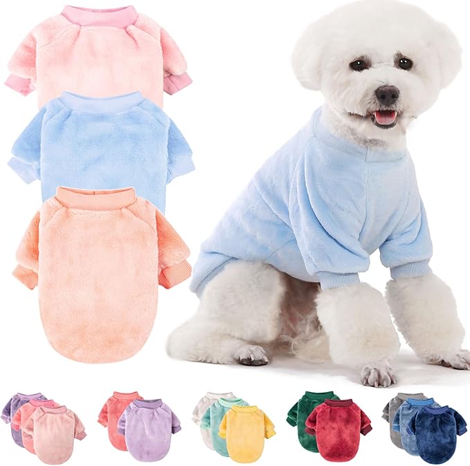 FabriCastle Dog Sweaters, 3-Pack Dog Clothes for Small Female Dogs & Cats, Soft and Warm Pet Coats XXS - XL, Winter Pet Jackets, Doggy Apparel Costumes Outfits (Ballet Pink,SkyBlue,Peach, Large)