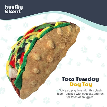 Huxley & Kent Funny Dog Toy w/Squeaker – Power Plush Squeaky Dog Toys for Small, Medium & Large Dogs – Soft Stuffed Animal for Indoor Play & Fetch - Taco Tuesday, Large