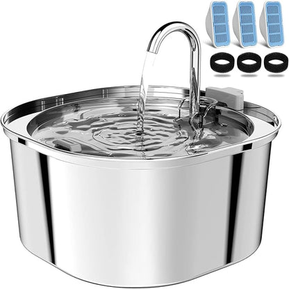 PEKTACO Cat Water Fountain, 3.2L/108oz Stainless Steel Pet Water Fountain for Cats/Dogs Indoor, Dog Drinking Dispenser Metal Kitty Spout with 3 Filters+ 3 Sponges