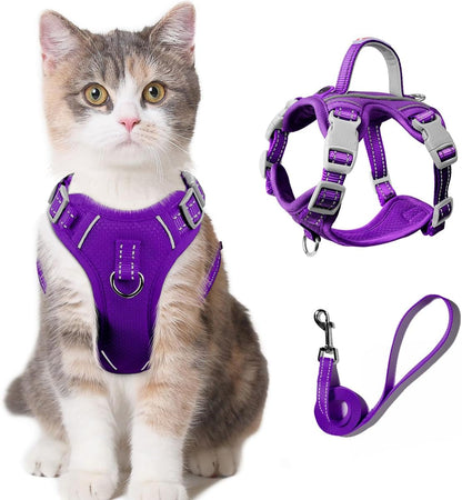 Cat Harness and Leash Set for Walking Escape Proof for Small Large cat Kitten Harness with ID tag Pocket (Purple,S)